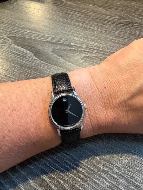 Movado Accessories - Movado Black Dial Silver Case Women's Watch with Black Leather Strap
